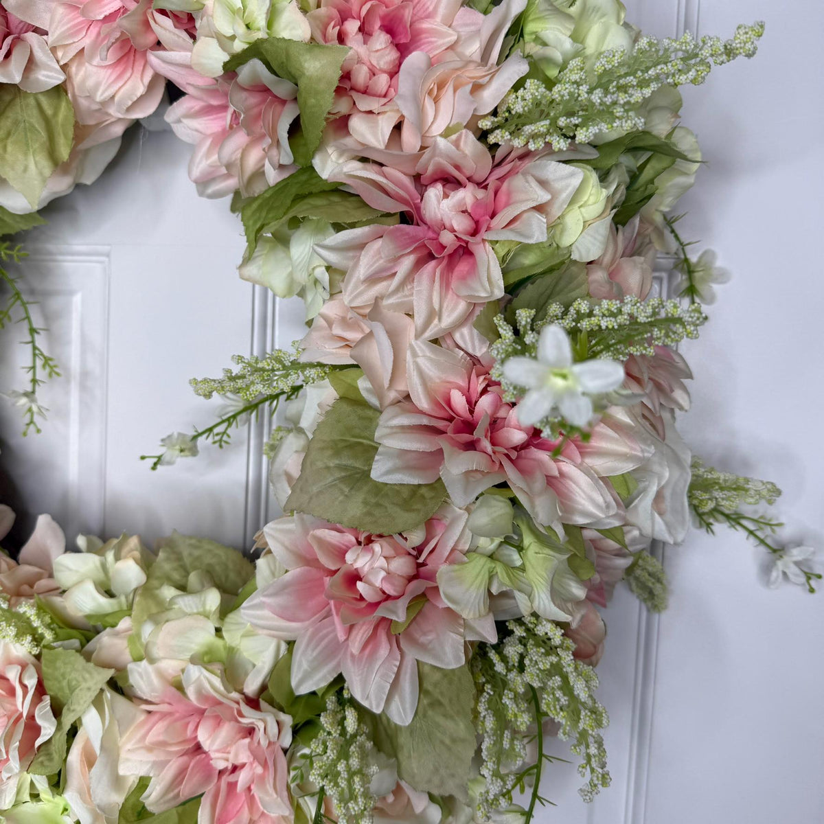 Large Blush Petal Whisper Wreath  Soft Pink  Ivory Florals with Sage Green Accents