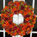 Large Autumn Wreath: Orange Burgundy Floral Harvest Door Decor (24-26 Inch)
