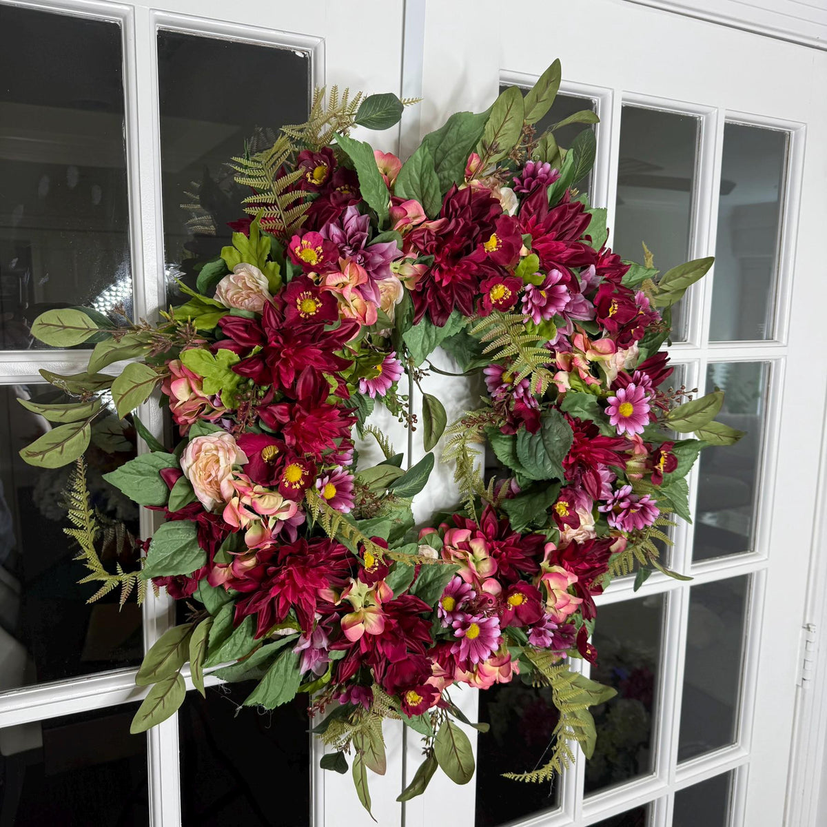 Large Crimson Garden Wreath – Burgundy & Blush Florals