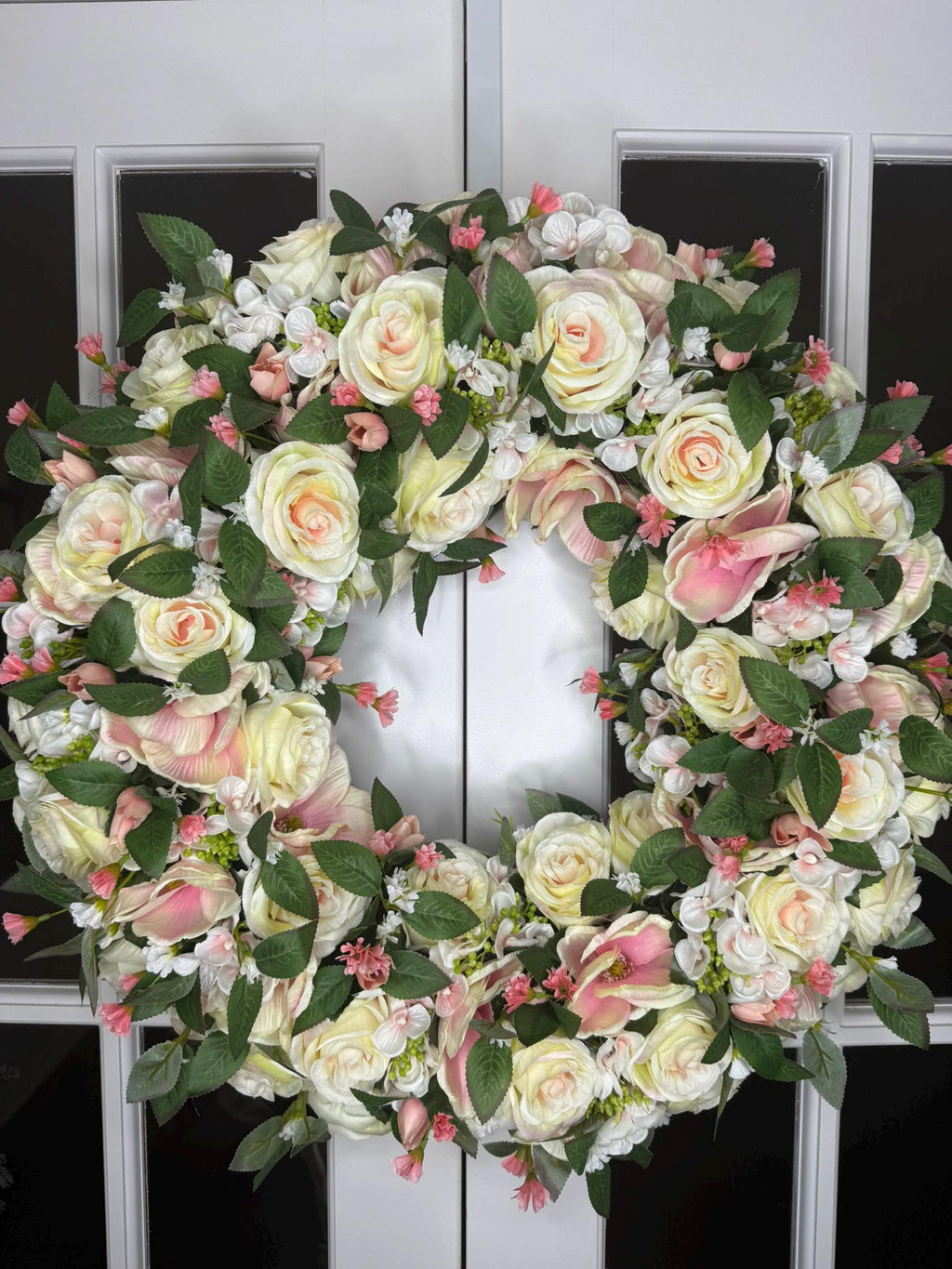 Blush and Ivory Garden Rose Wreath Belloura Spring Luxe Collection