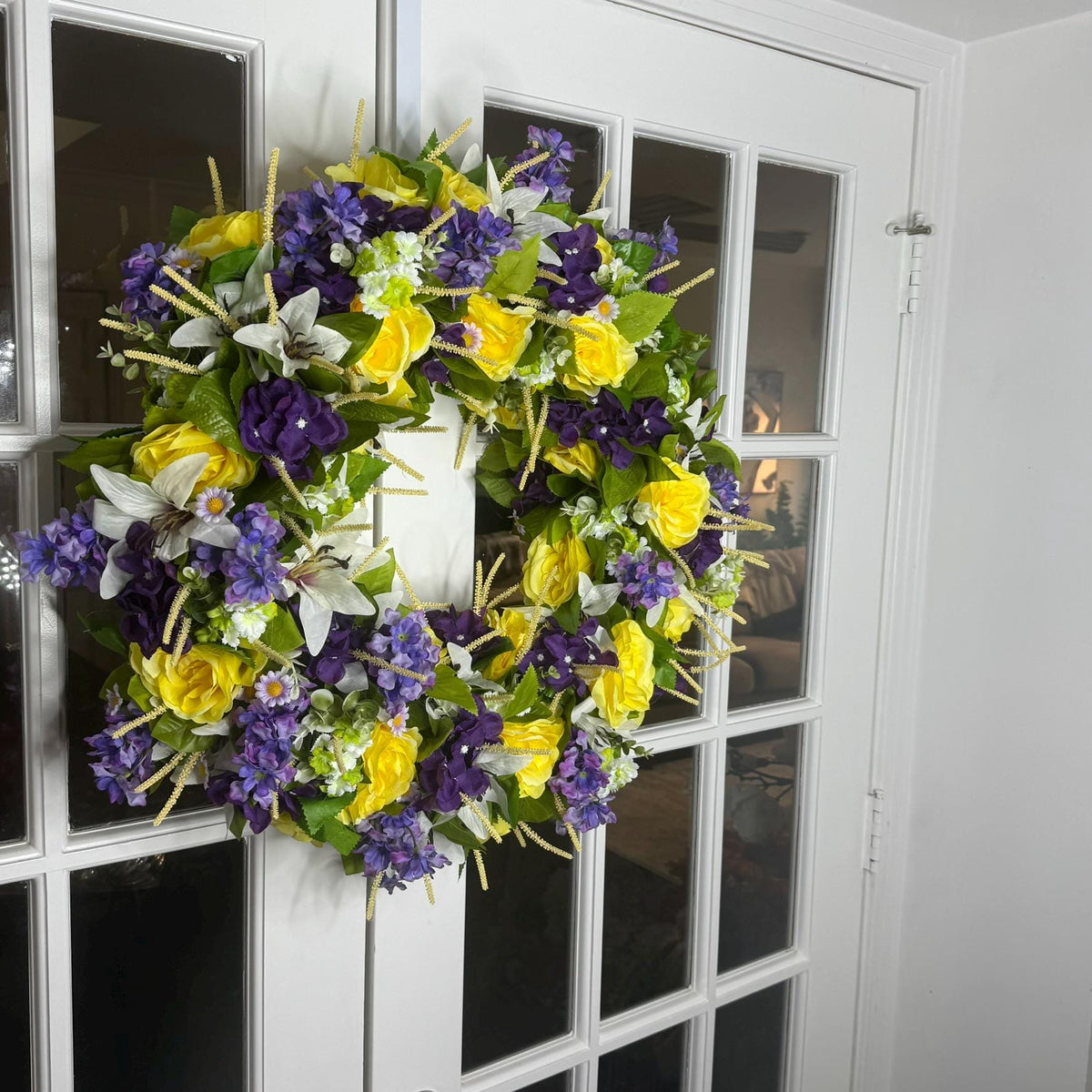 Yellow Rose Hydrangea Wreath: Summer Floral Front Door Decor