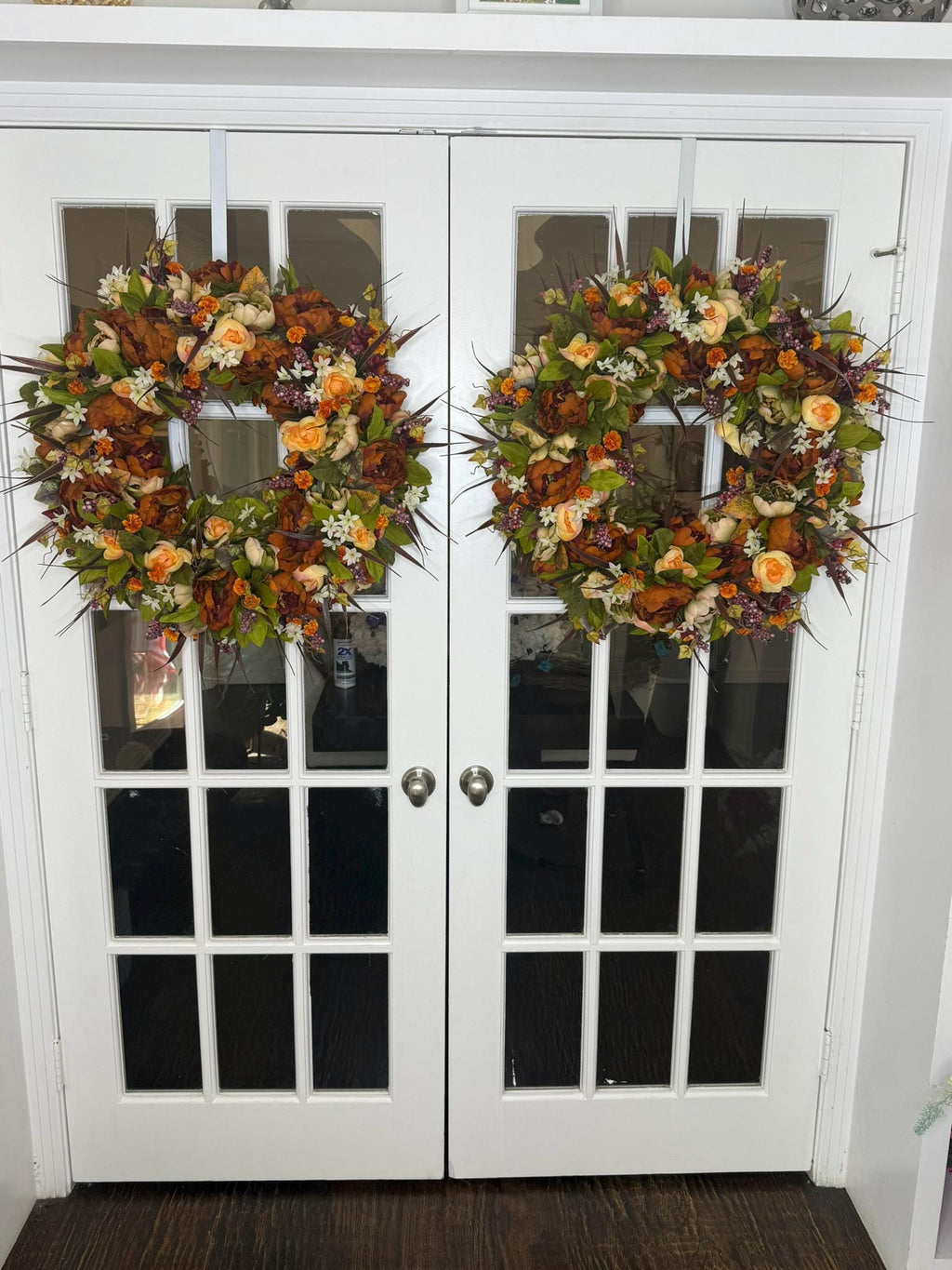Extra Full Autumn Harvest Wreath: Orange Ranunculus, Cream Roses