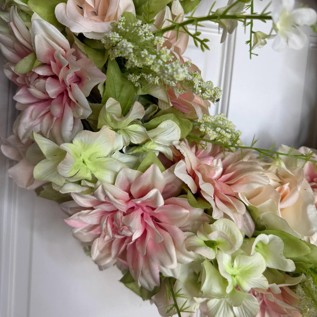 Medium Blush Petal Whisper Wreath  Soft Pink  Ivory Florals with Sage Green Accents