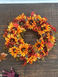 Luxury Autumn Sunflower Wreath for Front Door, Autumn Floral with Orange Sunflowers, Rustic Farmhouse Thanksgiving Decor