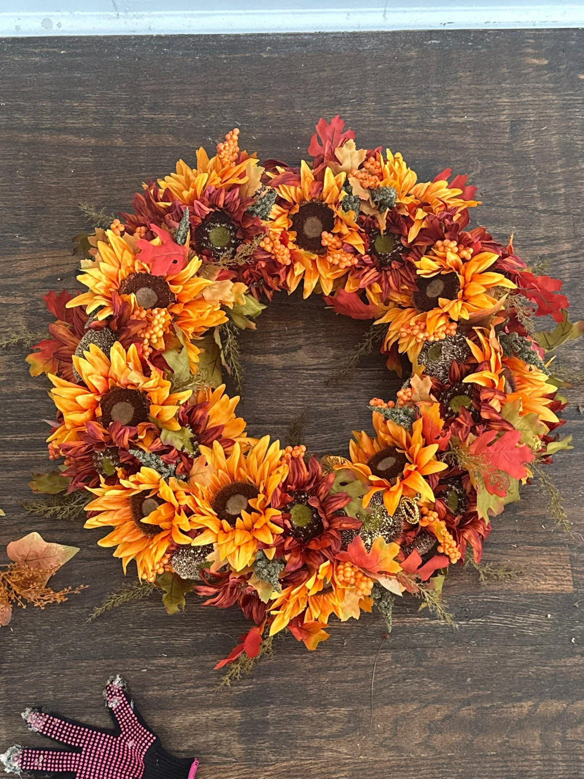 Luxury Autumn Sunflower Wreath for Front Door, Autumn Floral with Orange Sunflowers, Rustic Farmhouse Thanksgiving Decor