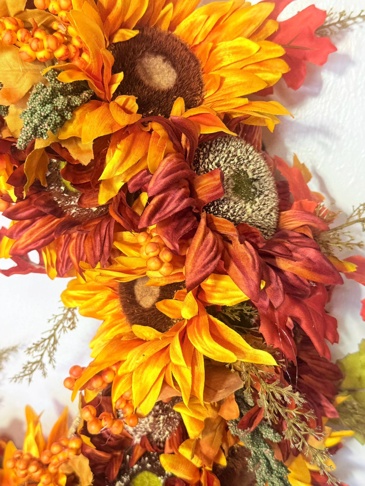 Luxury Autumn Sunflower Wreath for Front Door, Autumn Floral with Orange Sunflowers, Rustic Farmhouse Thanksgiving Decor