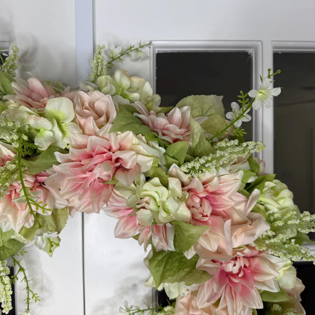 Large Blush Petal Whisper Wreath  Soft Pink  Ivory Florals with Sage Green Accents