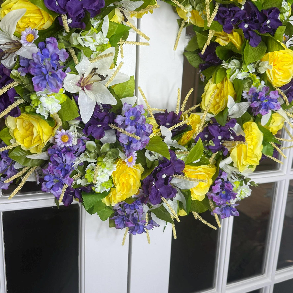 Yellow Rose Hydrangea Wreath: Summer Floral Front Door Decor