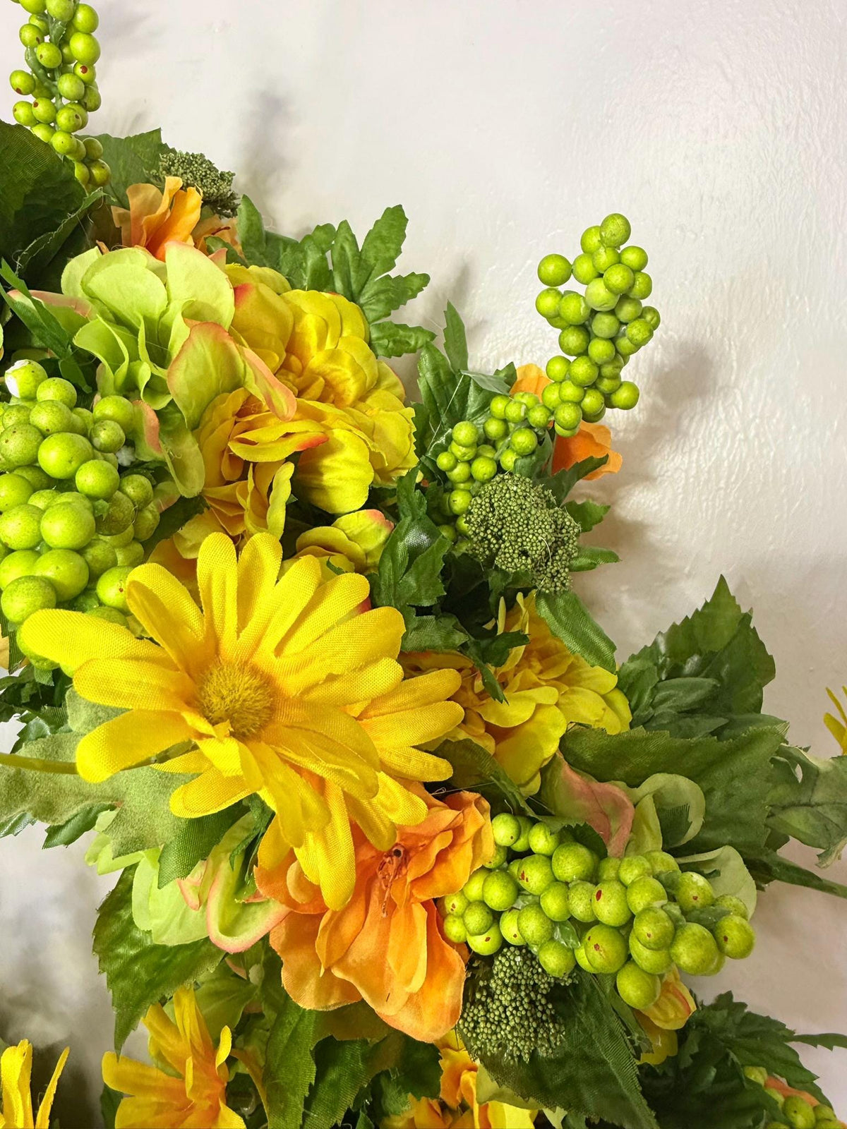 Yellow Wildflower Wreath, Green Hydrangea Front Door , Summer to Fall Floral  Cottage Garden Decor, Everyday