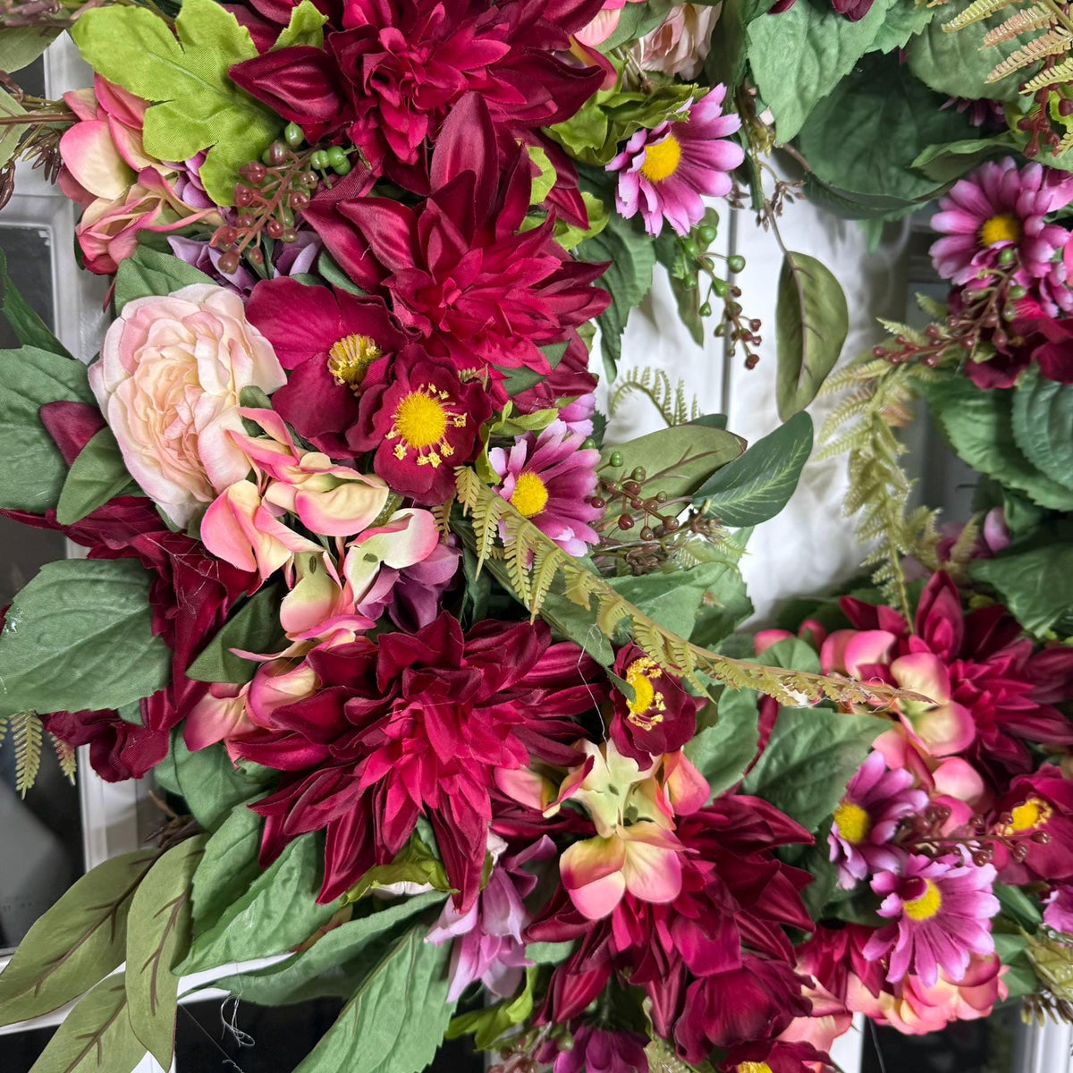 Large Crimson Garden Wreath – Burgundy & Blush Florals