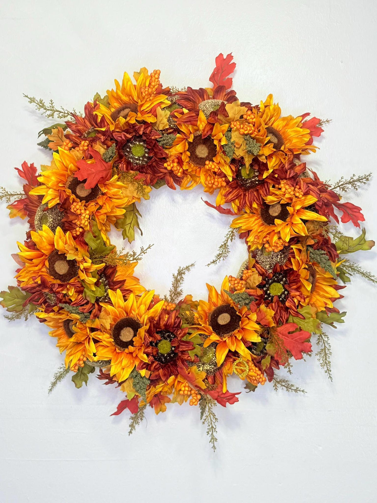 Luxury Autumn Sunflower Wreath for Front Door, Autumn Floral with Orange Sunflowers, Rustic Farmhouse Thanksgiving Decor