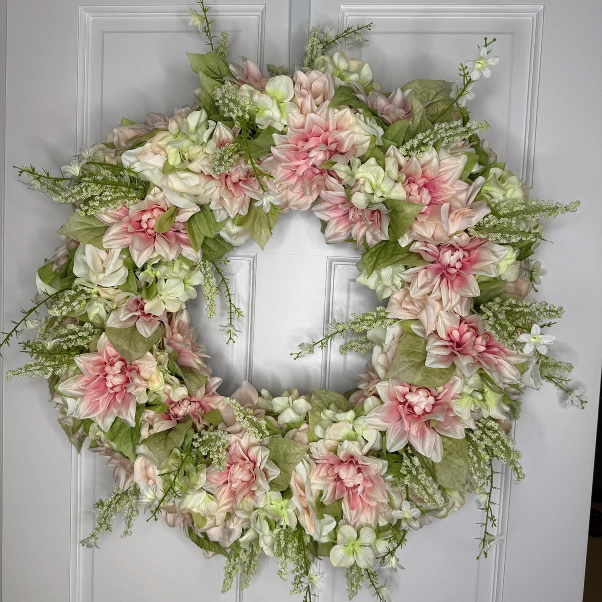 Large Blush Petal Whisper Wreath  Soft Pink  Ivory Florals with Sage Green Accents