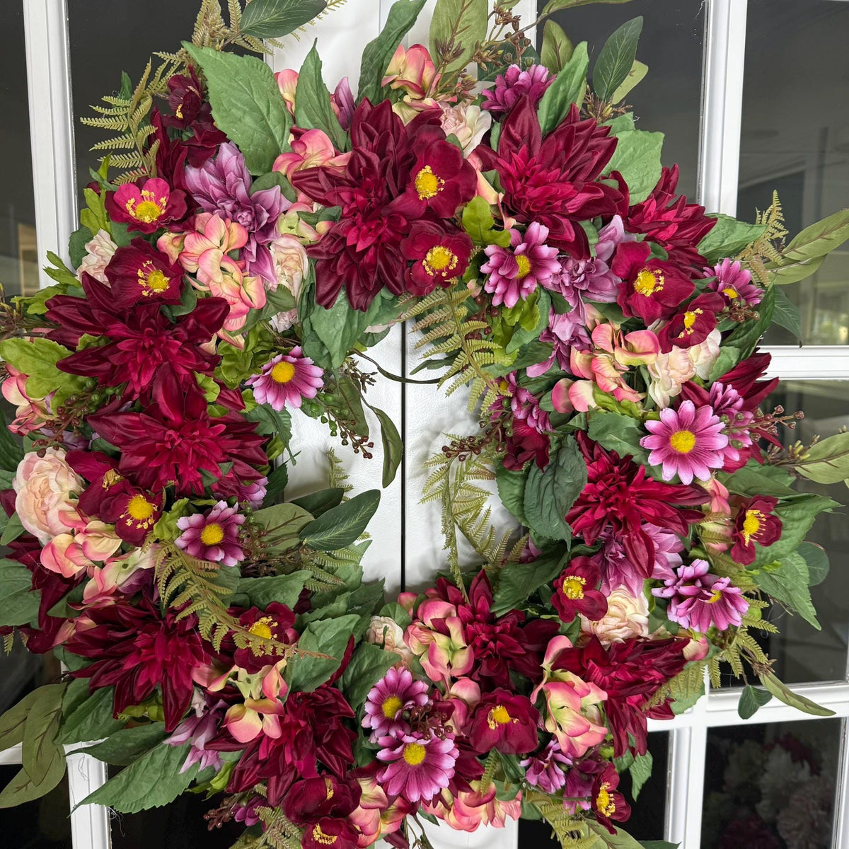 Large Crimson Garden Wreath – Burgundy & Blush Florals