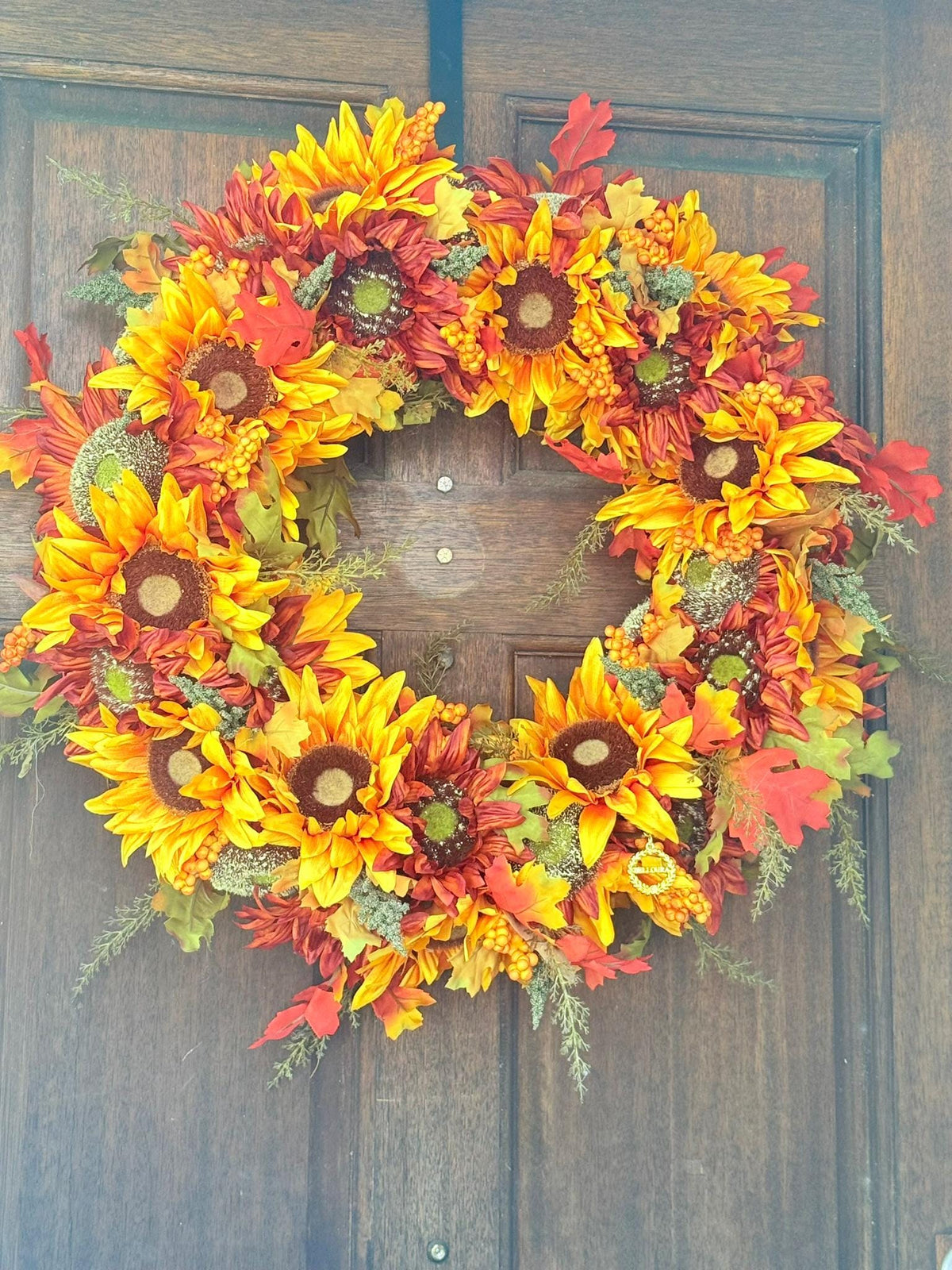 Luxury Autumn Sunflower Wreath for Front Door, Autumn Floral with Orange Sunflowers, Rustic Farmhouse Thanksgiving Decor