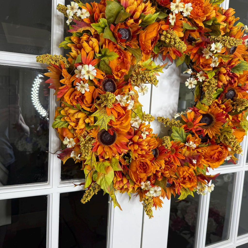 Autumn Harvest Wreath – Vibrant Sunflowers, Golden Blooms & Fall Foliage Door Décor