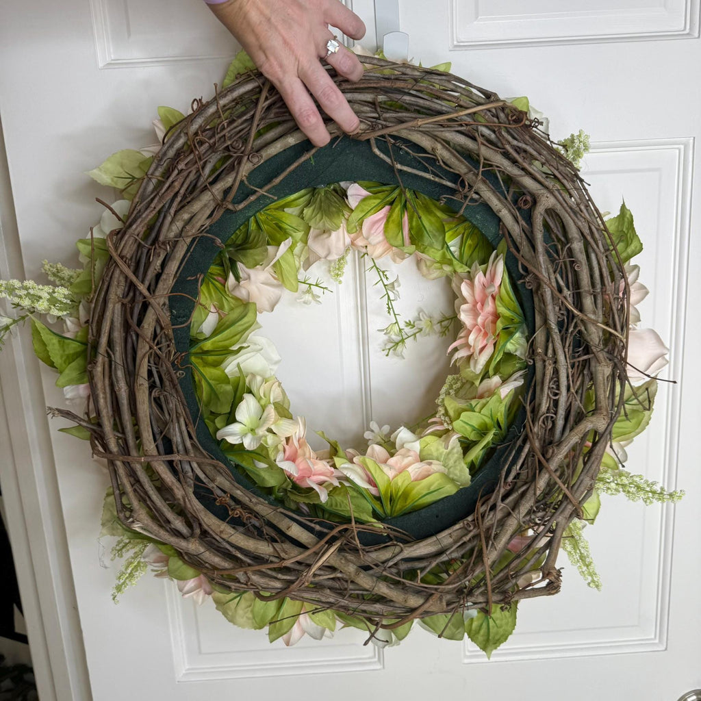 Medium Blush Petal Whisper Wreath  Soft Pink  Ivory Florals with Sage Green Accents