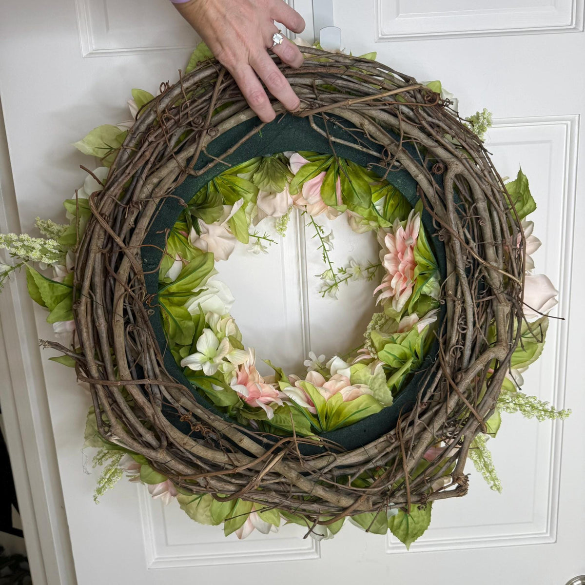 Medium Blush Petal Whisper Wreath  Soft Pink  Ivory Florals with Sage Green Accents