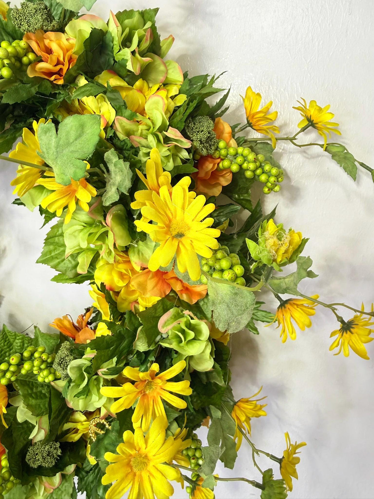 Yellow Wildflower Wreath, Green Hydrangea Front Door , Summer to Fall Floral  Cottage Garden Decor, Everyday