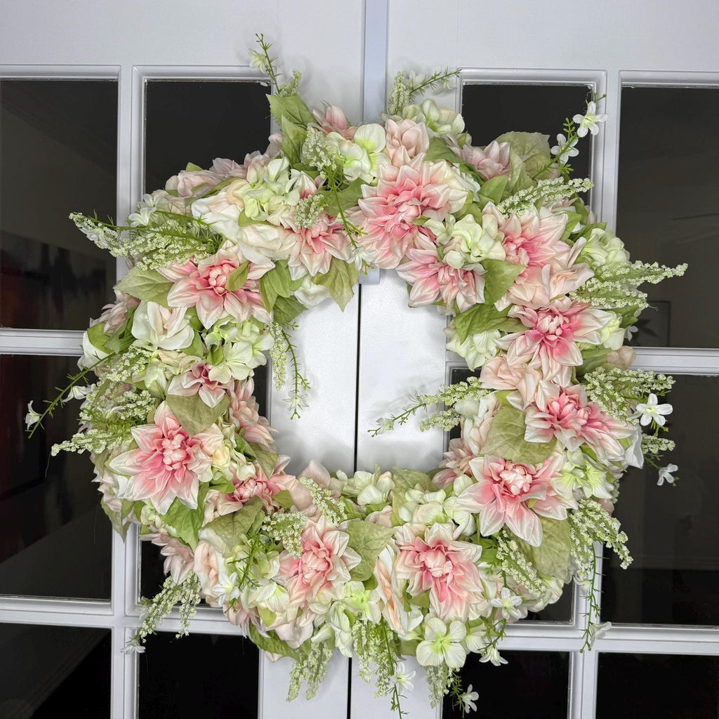 Large Blush Petal Whisper Wreath  Soft Pink  Ivory Florals with Sage Green Accents