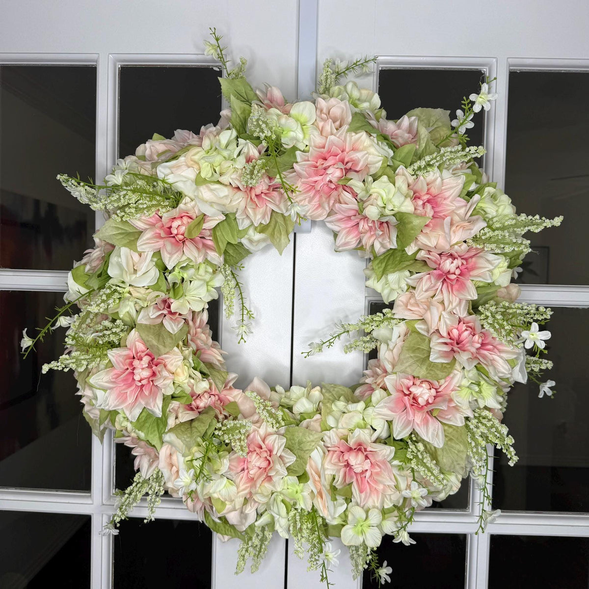 Large Blush Petal Whisper Wreath  Soft Pink  Ivory Florals with Sage Green Accents
