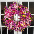 Pink Lily Purple Floral Wreath: Vibrant Summer Door Decor