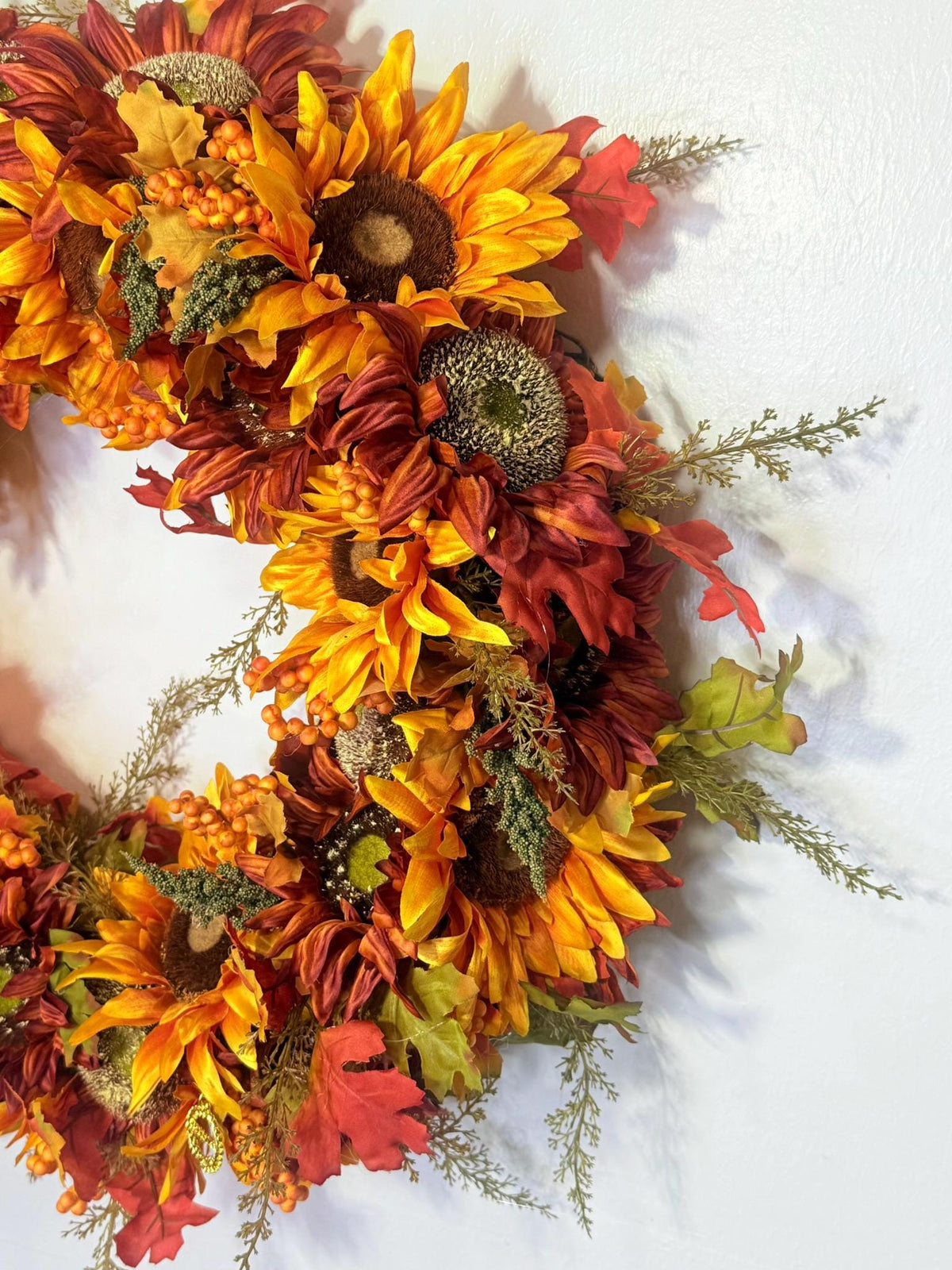 Luxury Autumn Sunflower Wreath for Front Door, Autumn Floral with Orange Sunflowers, Rustic Farmhouse Thanksgiving Decor