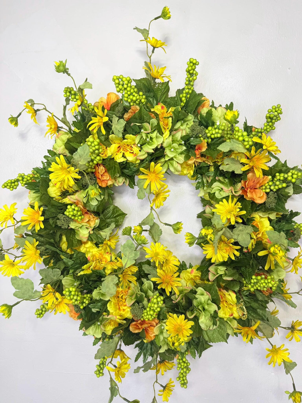 Yellow Wildflower Wreath, Green Hydrangea Front Door , Summer to Fall Floral  Cottage Garden Decor, Everyday