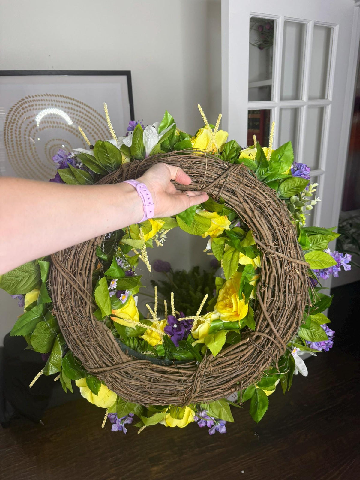 Yellow Rose Hydrangea Wreath: Summer Floral Front Door Decor