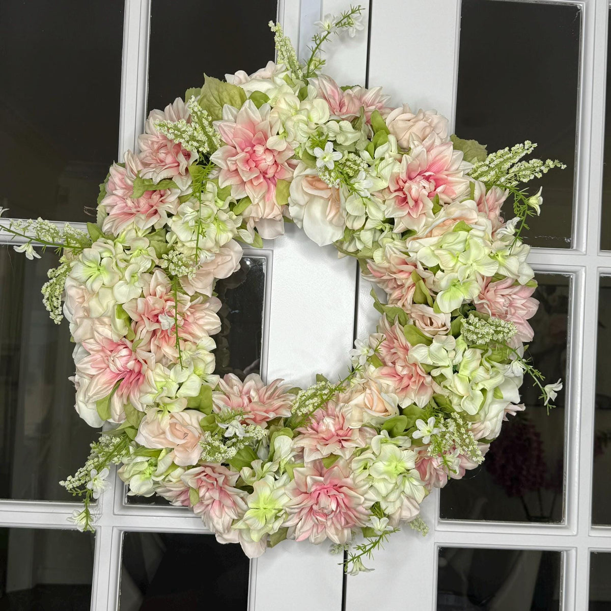 Medium Blush Petal Whisper Wreath  Soft Pink  Ivory Florals with Sage Green Accents