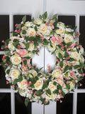 Blush and Ivory Garden Rose Wreath Belloura Spring Luxe Collection