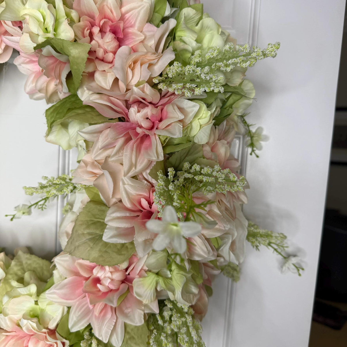 Large Blush Petal Whisper Wreath  Soft Pink  Ivory Florals with Sage Green Accents