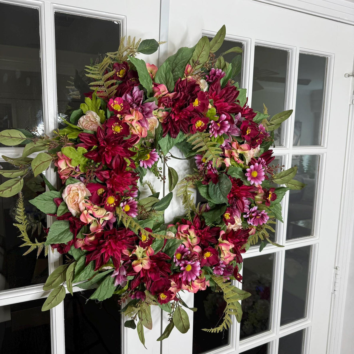 Large Crimson Garden Wreath – Burgundy & Blush Florals