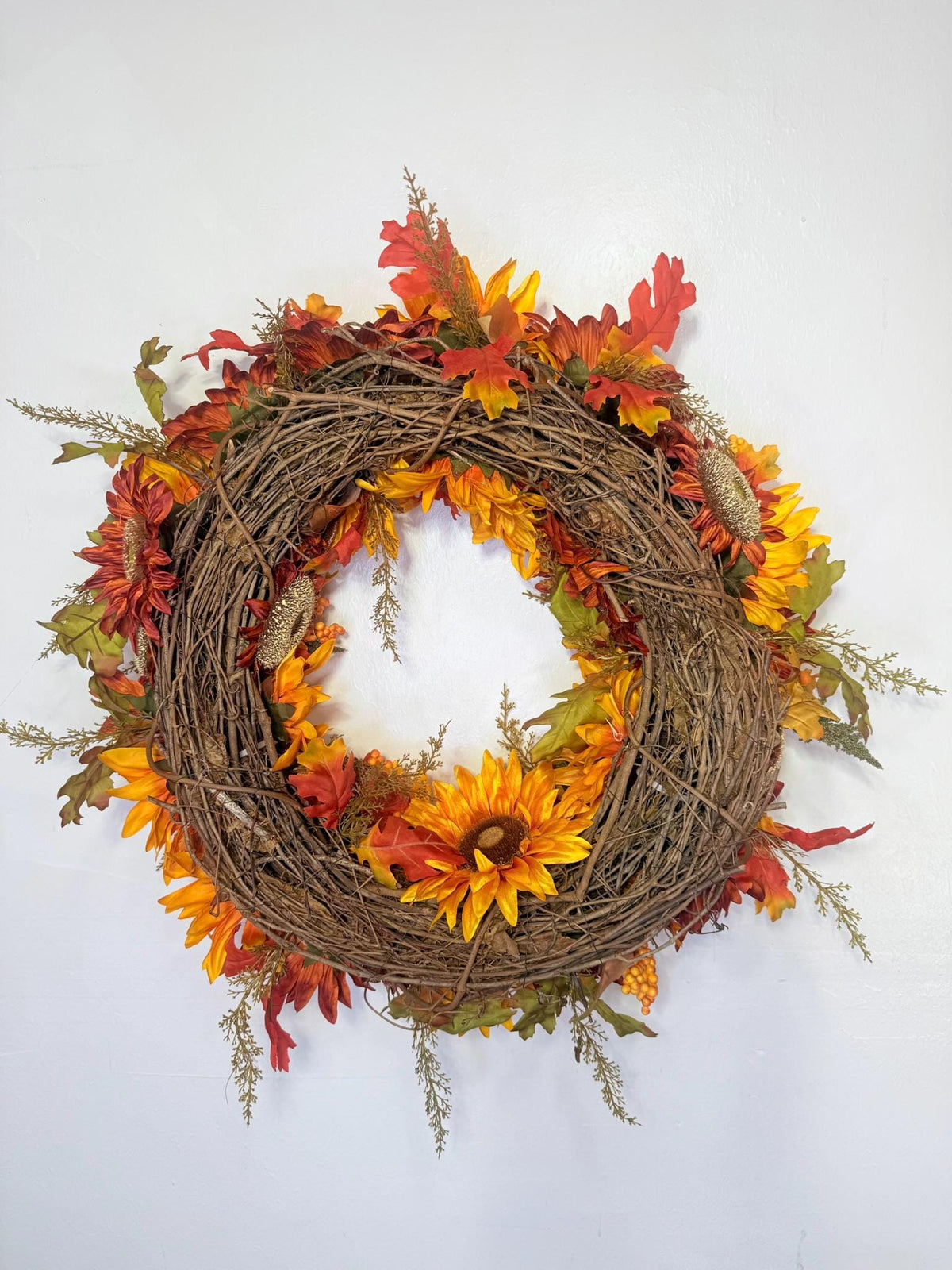 Luxury Autumn Sunflower Wreath for Front Door, Autumn Floral with Orange Sunflowers, Rustic Farmhouse Thanksgiving Decor